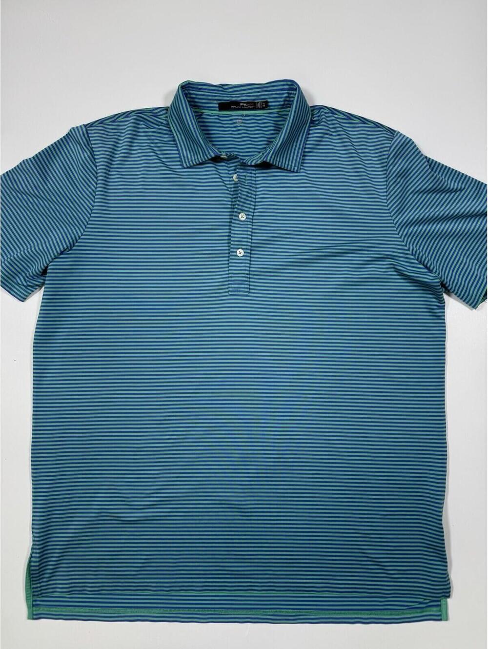 RLX Ralph Lauren Golf Polo Shirt Mens XL Blue Green Striped Performance Stretch